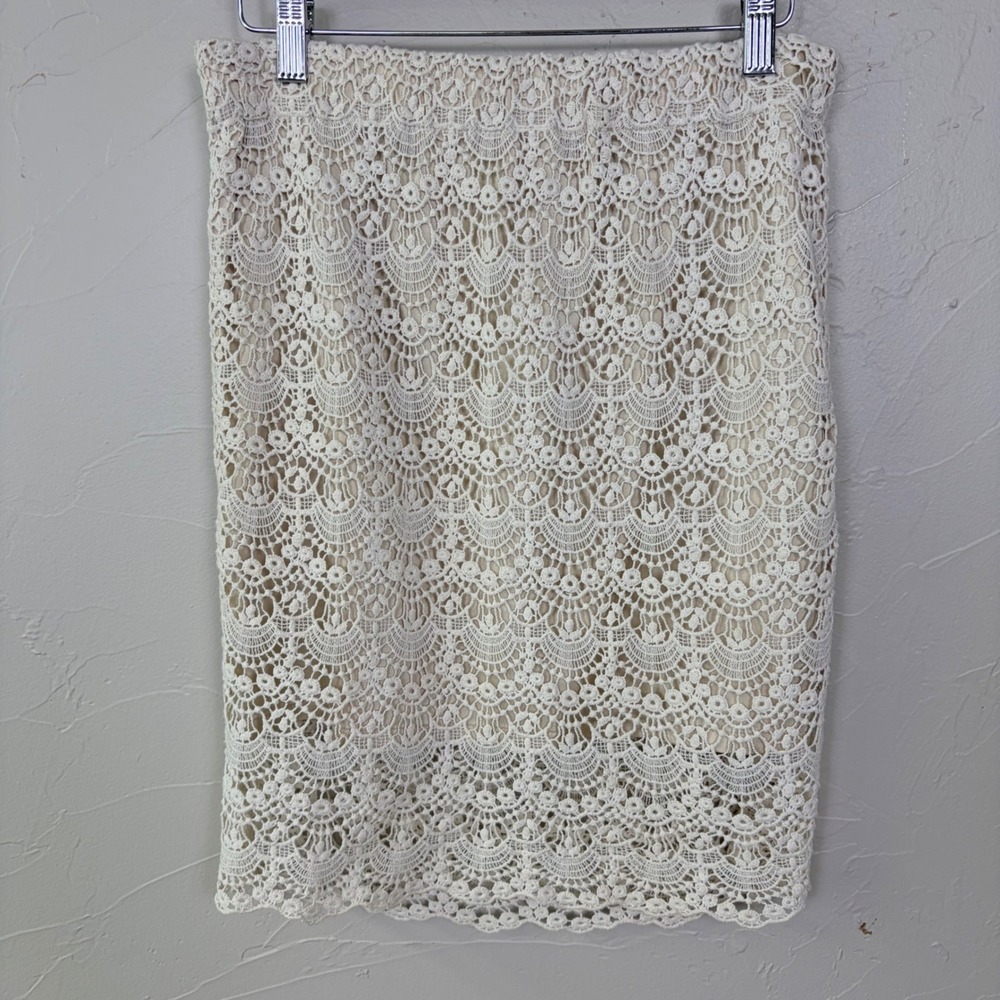 Boho Chic Lace Mini Skirt Women Size M Cream Crochet Overlay Romantic Cottage